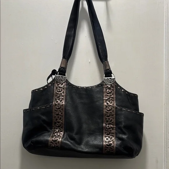 Brighton Black and Brown Shoulder Bag with Decorative Stripes - Picture 5 of 6